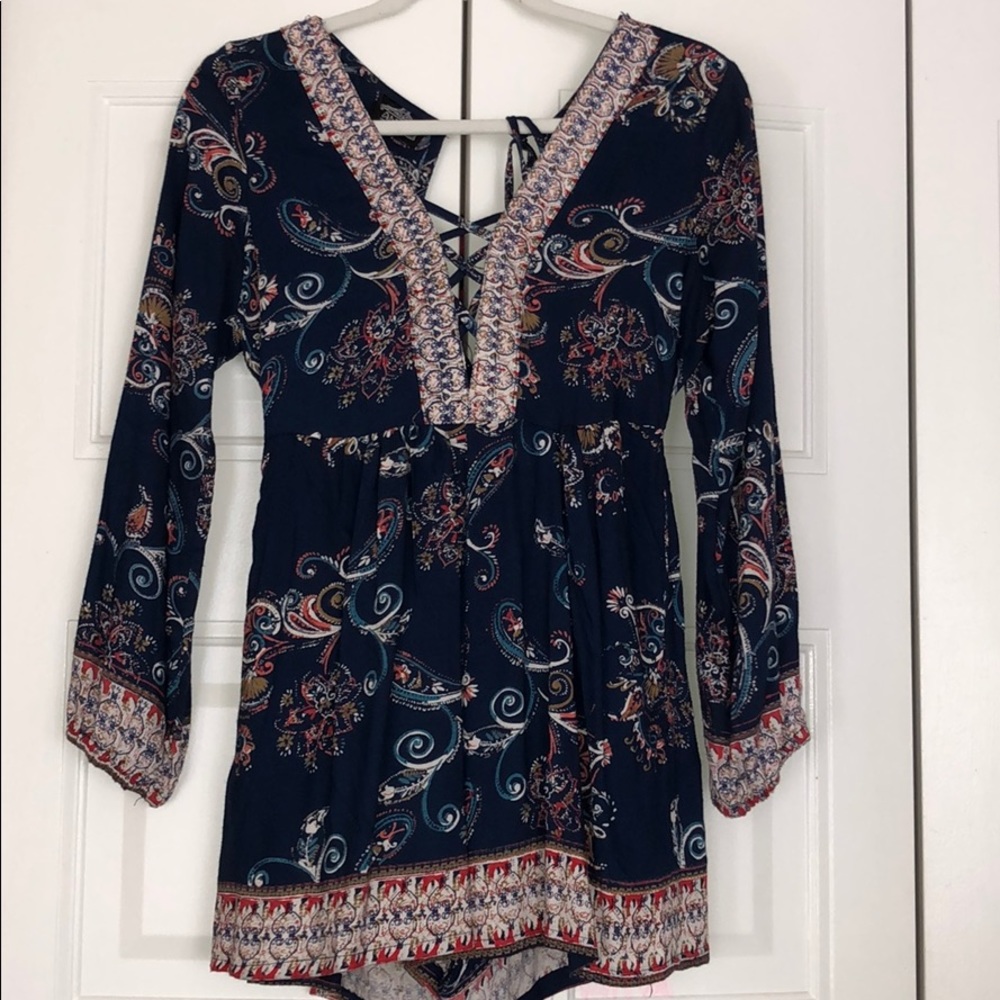 Blue pattern romper